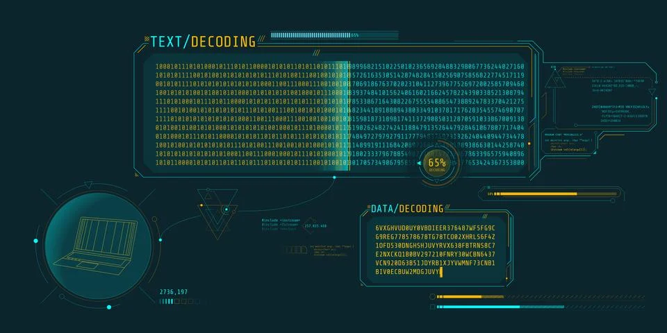 Data decryption screen with text decoding window. Stock Illustration