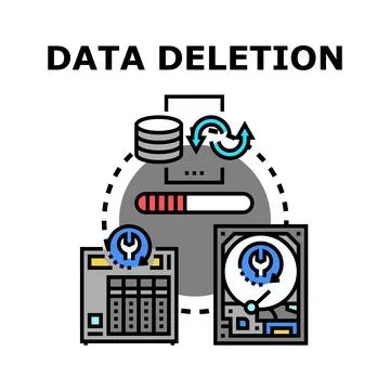 Data deletion process with server and storage devices Illustrazione stock