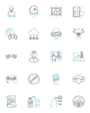 Data Development linear icons set. Integration, Extraction, Transformation Stock Illustration
