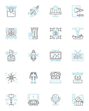 Data Development linear icons set. Analytics, Conversion, ETL, Integration Stock Illustration