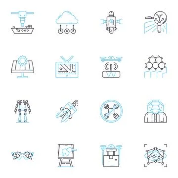 Data Development linear icons set. Integration, Extraction, Transformation 스톡 일러스트