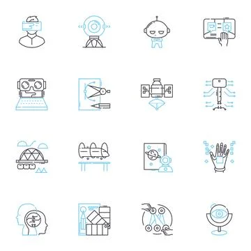 Data Development linear icons set. Analytics, Conversion, ETL, Integration Stock Illustration