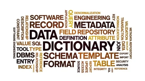 Data Dictionary animated word cloud,animation kinetic typography seamless loop. Stock Footage 310041413