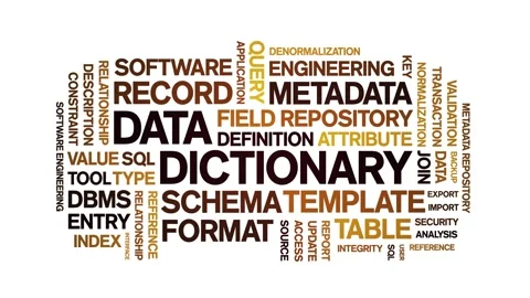 Data Dictionary animated word cloud,animation kinetic typography seamless loop. Video stock 310041421