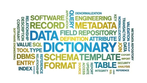 Data Dictionary animated word cloud,animation kinetic typography seamless loop. Video stock 310041428