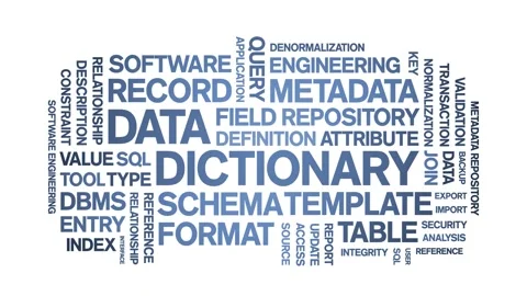 Data Dictionary animated word cloud,animation kinetic typography seamless loop. Video stock 310041440