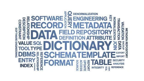 Data Dictionary animated word cloud,animation kinetic typography seamless loop. Video stock 310041447