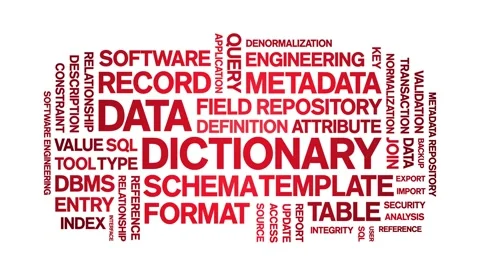 Data Dictionary animated word cloud,animation kinetic typography seamless loop. Video stock 310041457