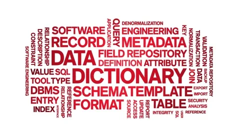 Data Dictionary animated word cloud,animation kinetic typography seamless loop. Video stock 310041462