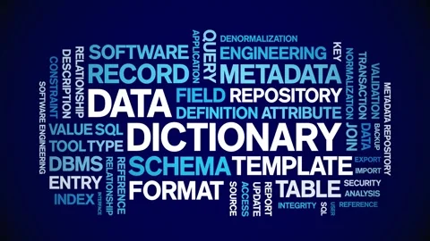 Data Dictionary animated word cloud,animation kinetic typography seamless loop. Video stock 310041534