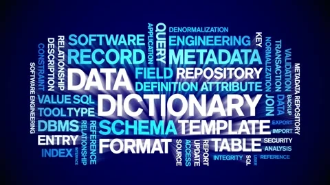 Data Dictionary animated word cloud,animation kinetic typography seamless loop. Stock-Footage 310041692