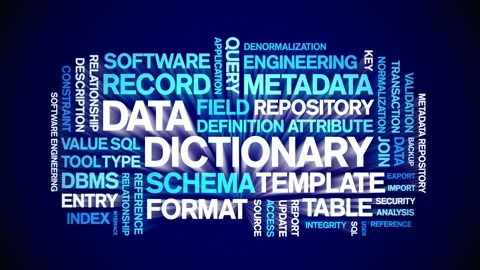 Data Dictionary animated word cloud,animation kinetic typography seamless loop. Stock-Footage 310041720