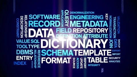 Data Dictionary animated word cloud,animation kinetic typography seamless loop. Stock-Footage 310041765
