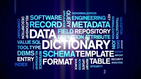 Data Dictionary animated word cloud,animation kinetic typography seamless loop. Stock-Footage 310041814