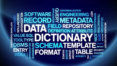 Data Dictionary animated word cloud,animation kinetic typography seamless loop. Stock-Footage 310041855