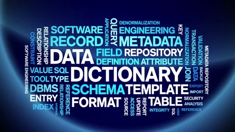 Data Dictionary animated word cloud,animation kinetic typography seamless loop. Stock-Footage 310041900