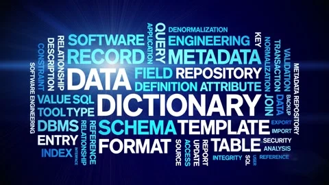Data Dictionary animated word cloud,animation kinetic typography seamless loop. Stock-Footage 310041929