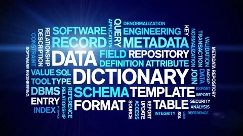 Data Dictionary animated word cloud,animation kinetic typography seamless loop. Stock-Footage 310041970