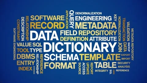 Data Dictionary animated word cloud,animation kinetic typography seamless loop. Stock-Footage 310042051