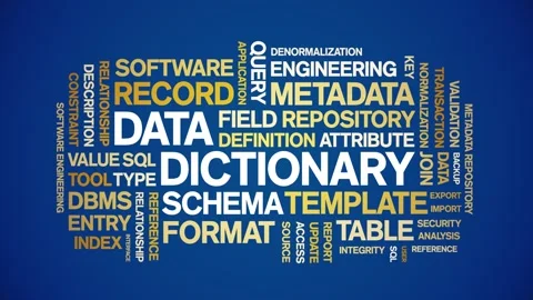 Data Dictionary animated word cloud,animation kinetic typography seamless loop. Stock-Footage 310042088