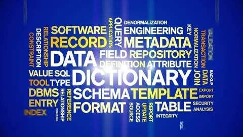 Data Dictionary animated word cloud,animation kinetic typography seamless loop. Stock-Footage 310042113