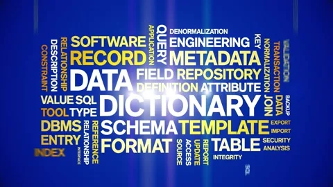 Data Dictionary animated word cloud,animation kinetic typography seamless loop. Stock-Footage 310042173