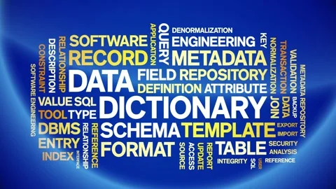 Data Dictionary animated word cloud,animation kinetic typography seamless loop. Stock-Footage 310042252