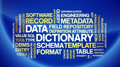Data Dictionary animated word cloud,animation kinetic typography seamless loop. Stock-Footage 310042324