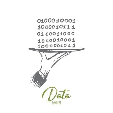 Data, digital, abstract, code, binary concept. Hand drawn isolated vector. イラスト素材