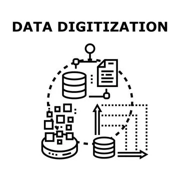Data digitization process transforming information into digital format Stock Illustration