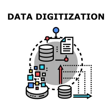 Data digitization process transforming information into digital format Stock Illustration