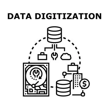 Data digitization storing information cloud computing concepts Stockillustratie