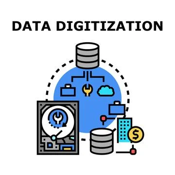 Data digitization storing information cloud computing concepts Stockillustratie