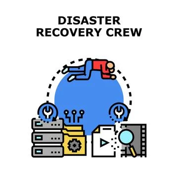 Data disaster recovery crew working on system restoration Stock Illustration
