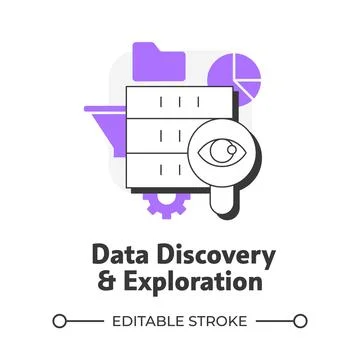 Data discovery and exploration flat outline concept icon 스톡 일러스트