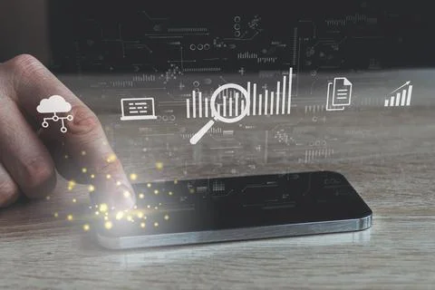 Data discovery concept. Research and evaluation of information. The person to Stock Photos