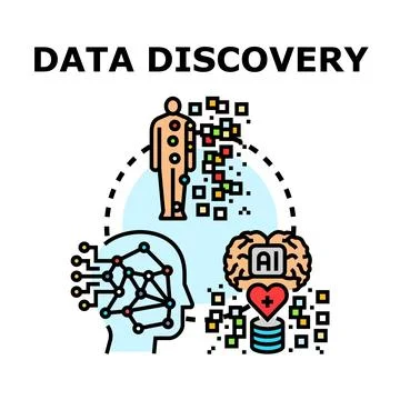 Data discovery process analyzing human information and artificial intelligenc Illustrazione stock