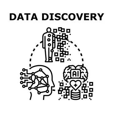 Data discovery process analyzing human information and artificial intelligenc Illustrazione stock