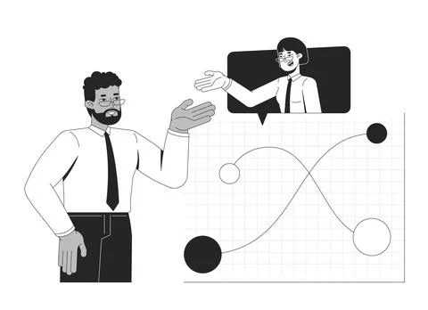 Data discussion and analysts collaboration line illustration concept Stock Illustration