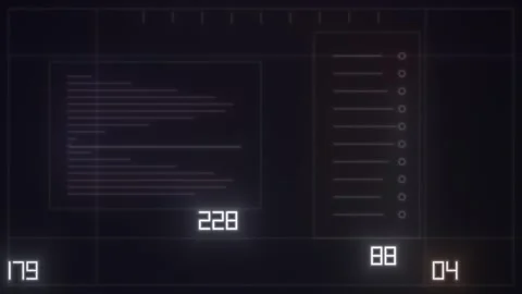Data display showing numbers and metrics on a dark Stock Footage 339297754