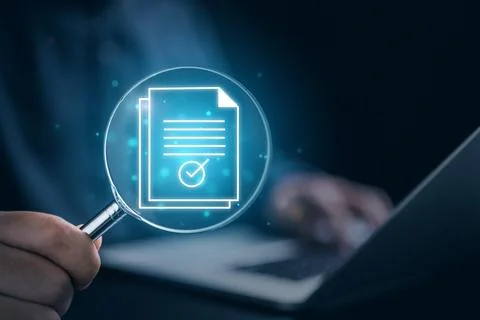 Data document analysis chart on laptop technology Stock Photos