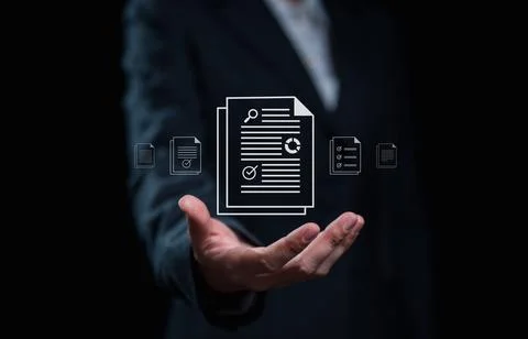Data document analysis chart on laptop technology Stock Photos