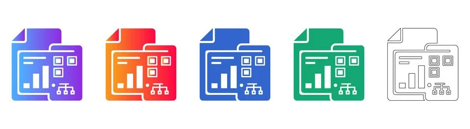 Data Document and Hierarchy Icon Set Stock Illustration