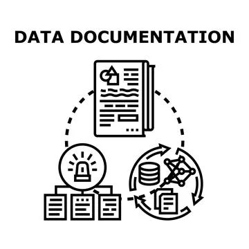 Data documentation process illustrating information management lifecycle Stock Illustration