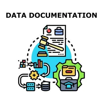 Data documentation process illustrating legal compliance and management Stock Illustration
