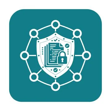 Data documents with shield and lock icon, secured information protection. Stock Illustration