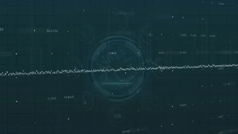 Data dots appearing and forming rising line, circle rising with pulsing spikes Stock Footage 313307029