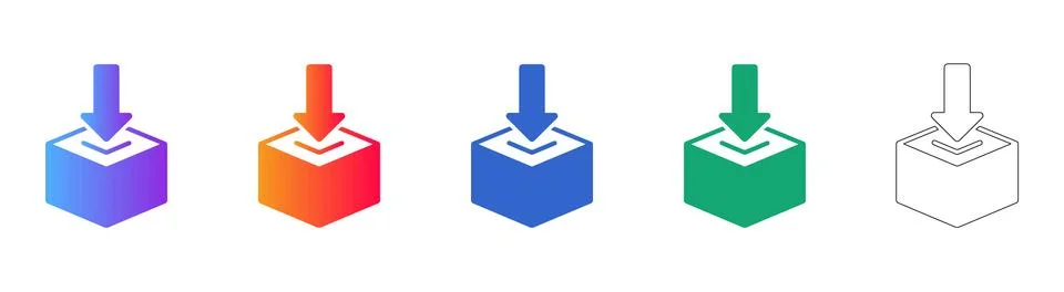 Data Download Box Icon Set Stock Illustration
