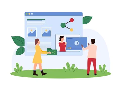 Data download online, digital documents upload and exchange, tiny people share Stock Illustration