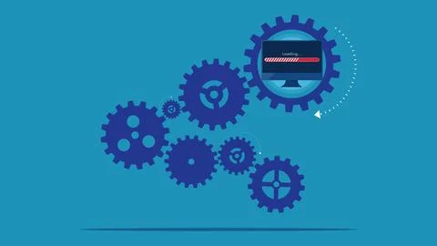 Data download process. Gear gear with progress graph Illustrazione stock